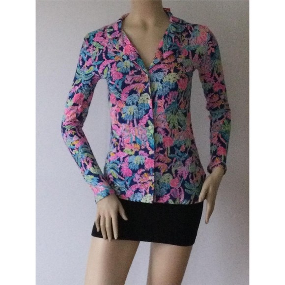 NEW LILLY PULITZER Oyster Bay Navy PJ Knit Button Up Long Sleeve Top (Size XXS) - Picture 8 of 12